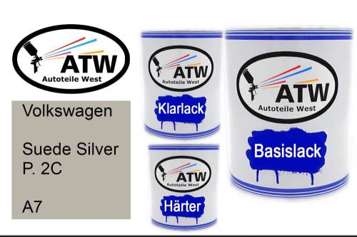 Volkswagen, Suede Silver P. 2C, A7: 1L Lackdose + 1L Klarlack + 500ml Härter - Set, von ATW Autoteile West.